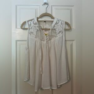 Free People White Western Crosshatch Mesh Tie Front Blouse Size XS New with Tags
